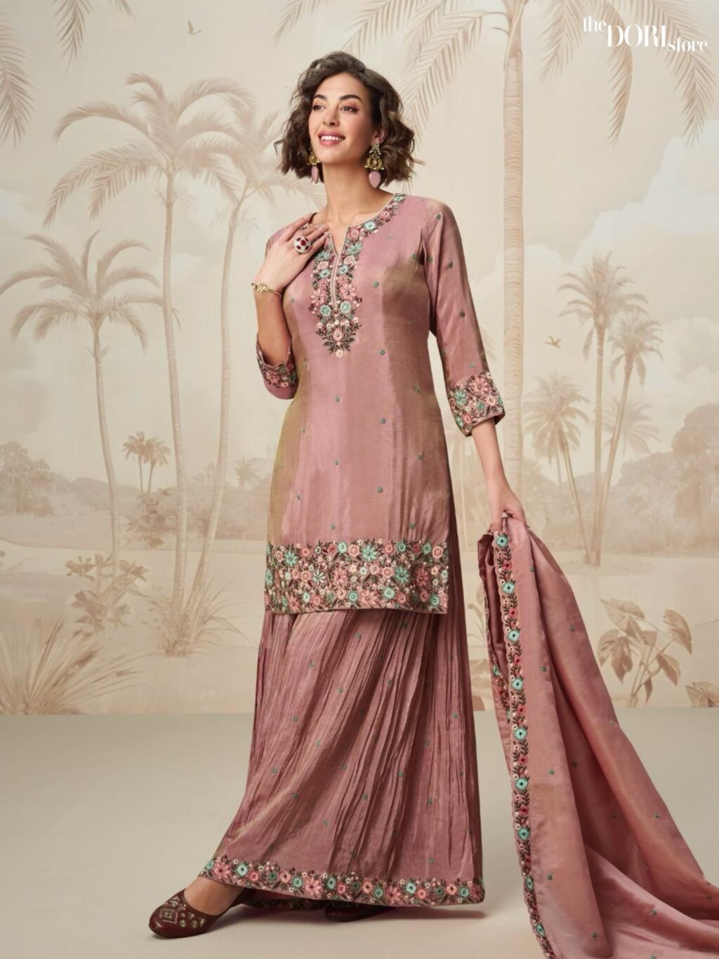 Beautiful Peach Pink Shimmer Silk Partywear Suit - Beautiful Aashirwad Creation (NAGMA)  for a classy look.
