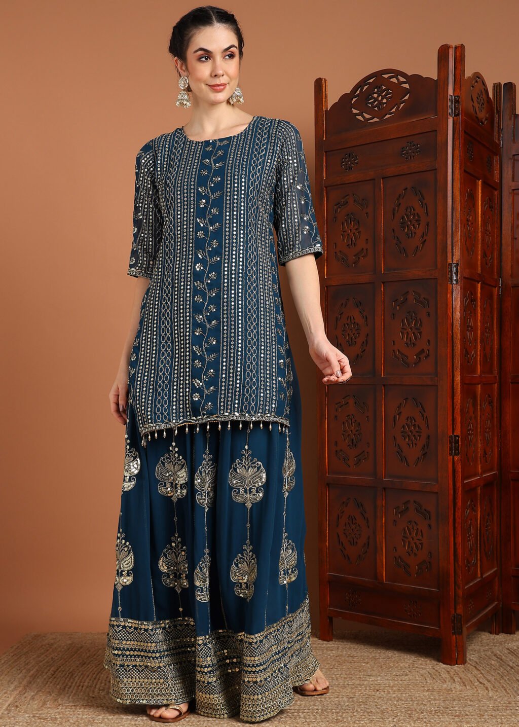 Partywear Green Georgette Ready To Wear Salwar Suit - Image 5