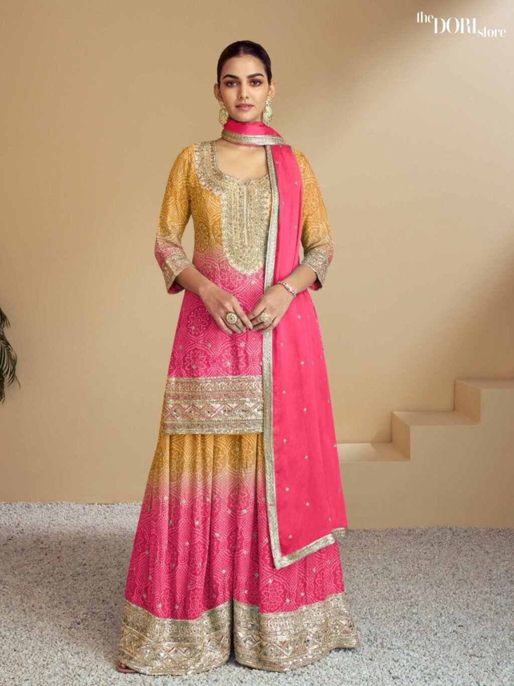 Yellowish Pink Digital Chinon Silk Partywear Suit  - Beautiful Gulkarya Designer (FLORENCE COLOR)  for a classy look.