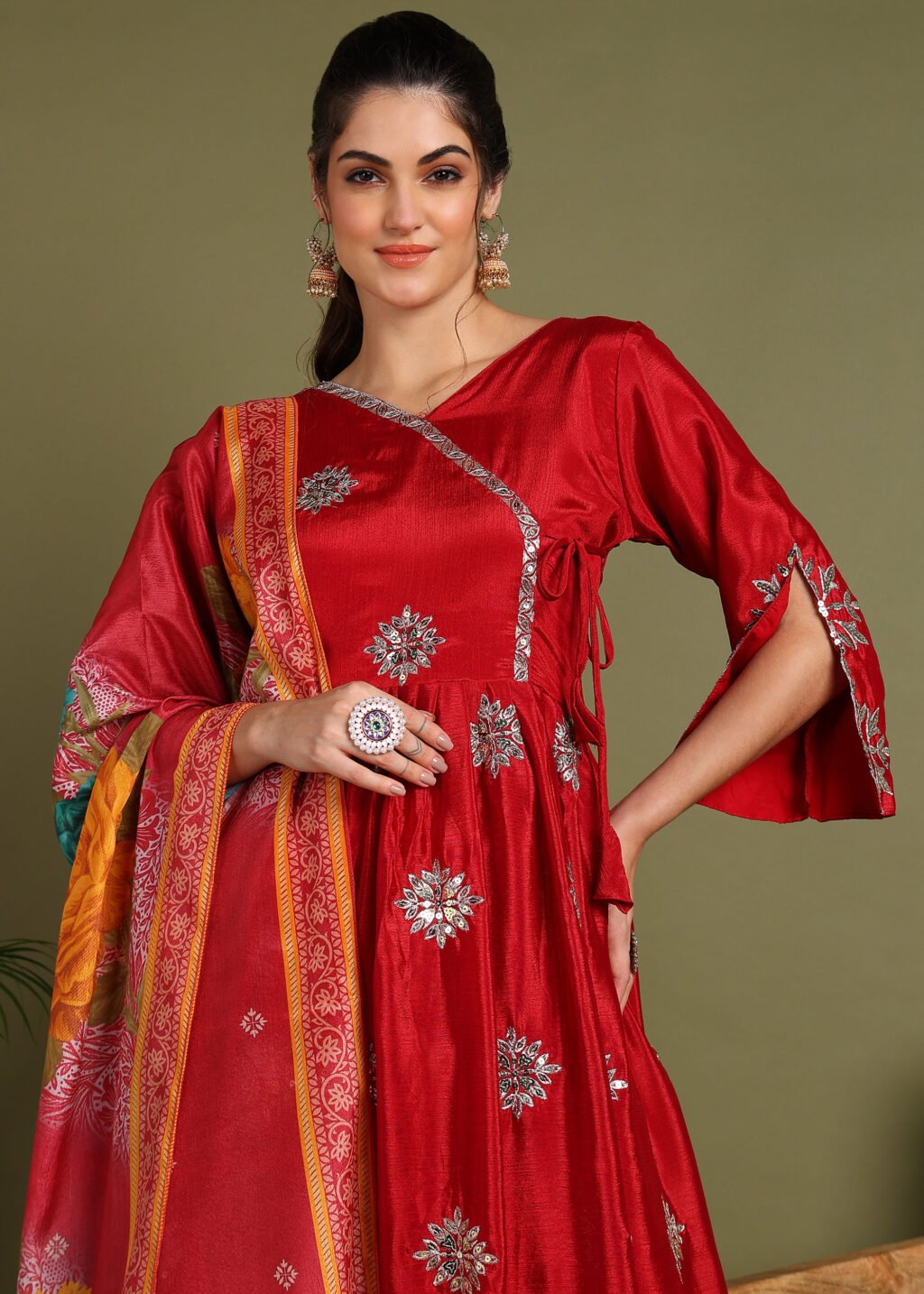 Partywear Maroon Chinon Silk Ready To Wear Salwar Suit - Image 3