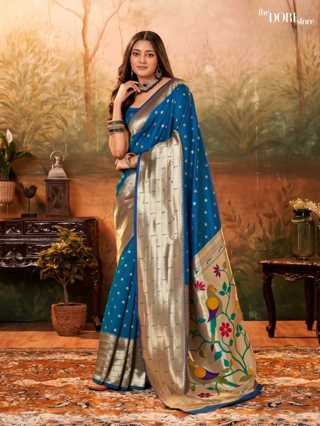 Royal Blue Paithani Silk Saree with Zari Border for Women - Designer PAVITRA PAITHANI with Beautiful Fabric and Elegant Design.