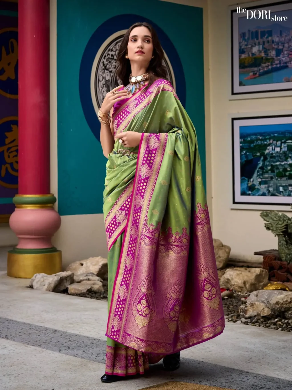 Ethnic Green Designer Banarasi Silk Woven Saree - Image 4