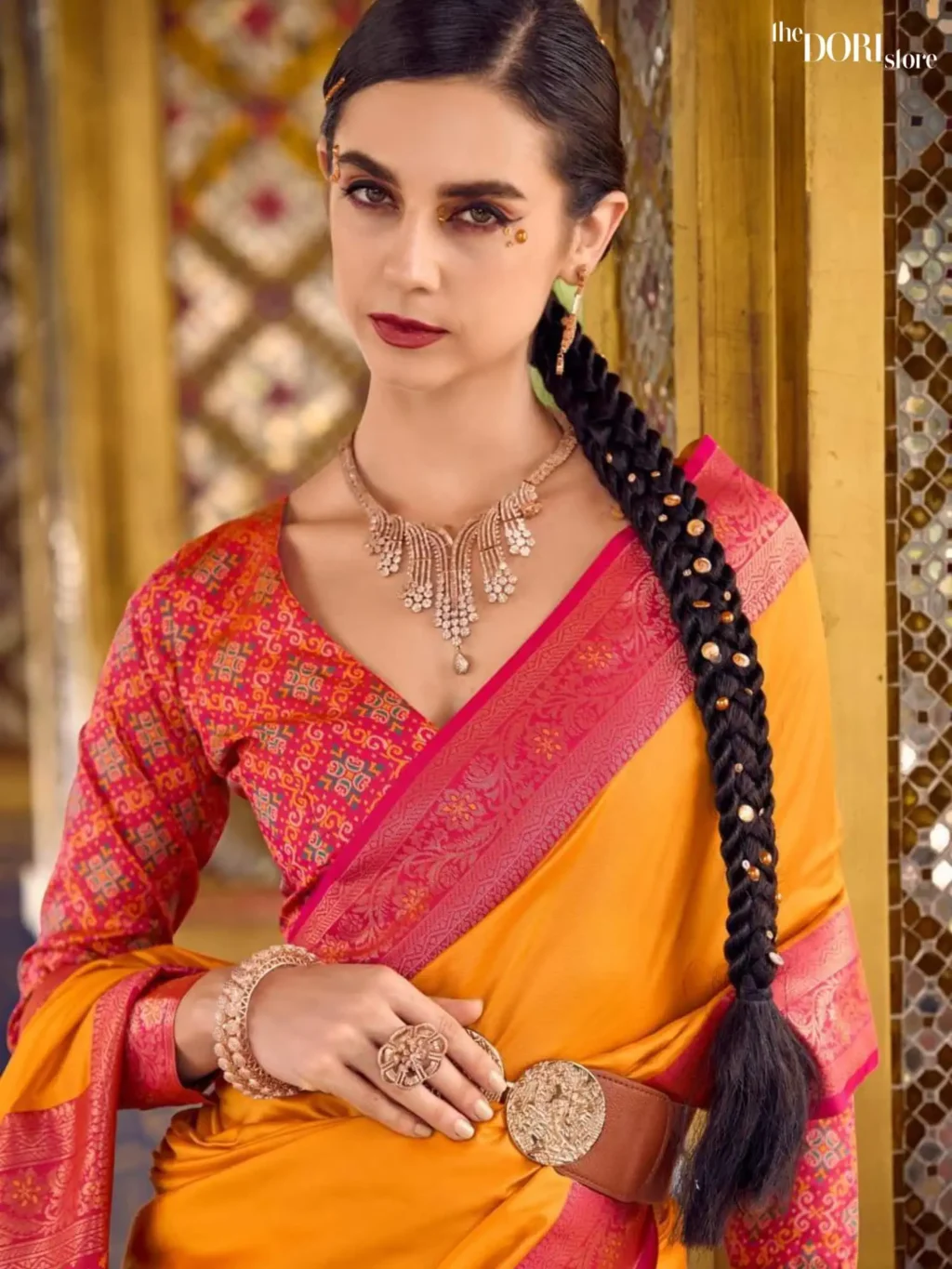 Mustard Yellow Designer Soft Silk Woven Saree - Image 4