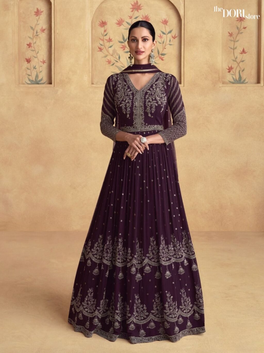 Elegant Burgundy Purple Georgette Silk Partywear Gown Suit  - Beautiful Aashirwad Creation (ALFAAZ)  for a classy look.