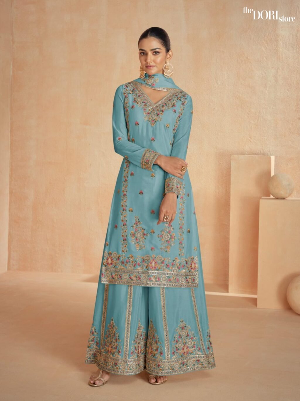Ocean Blue Chinon Silk Designer Suit  - Beautiful Aashirwad Creation ( RINAAZ )  for a classy look.