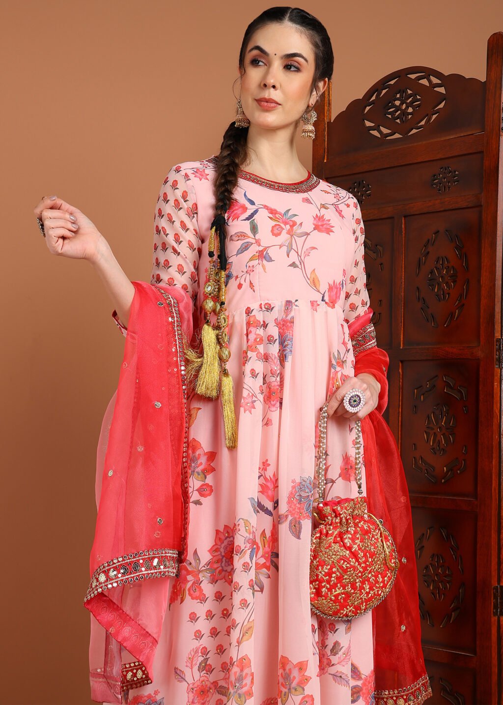 Partywear Cream Georgette Ready To Wear Salwar Suit - Image 4