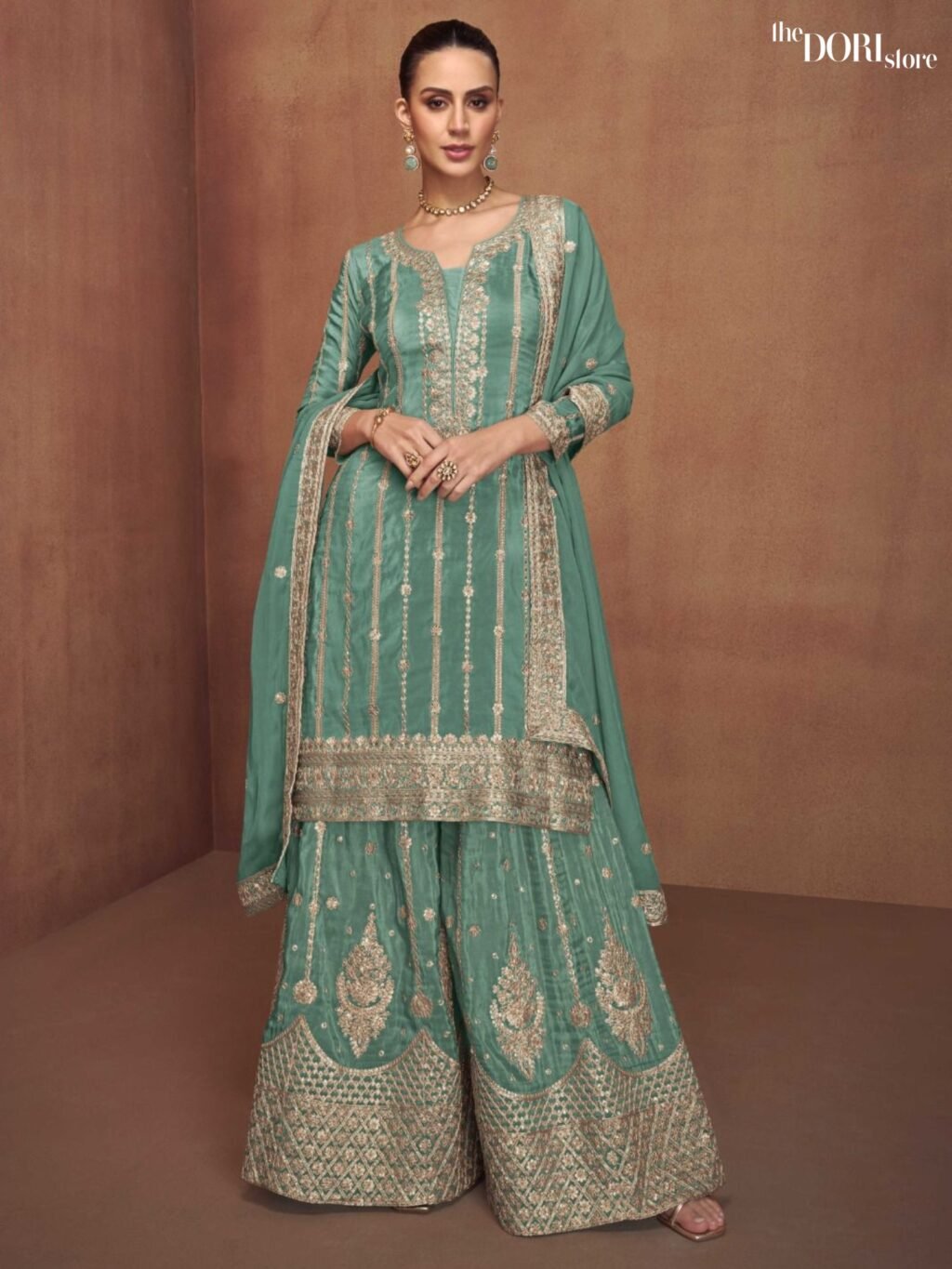 Sea Green Shimmer Silk Partywear Suit  - Beautiful Gulkarya Designer (SALONI)  for a classy look.