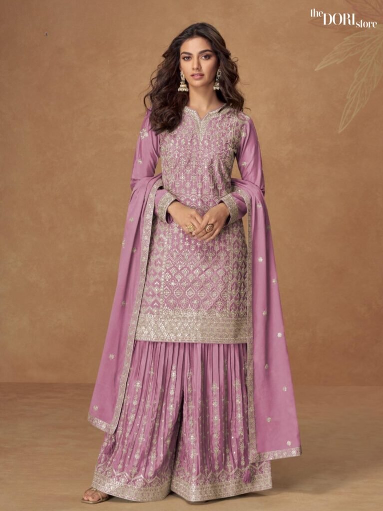 Buy Bloom Pink Purple Chinon Silk Partywear Suit  with stunning designs for women. Best ethnic wear