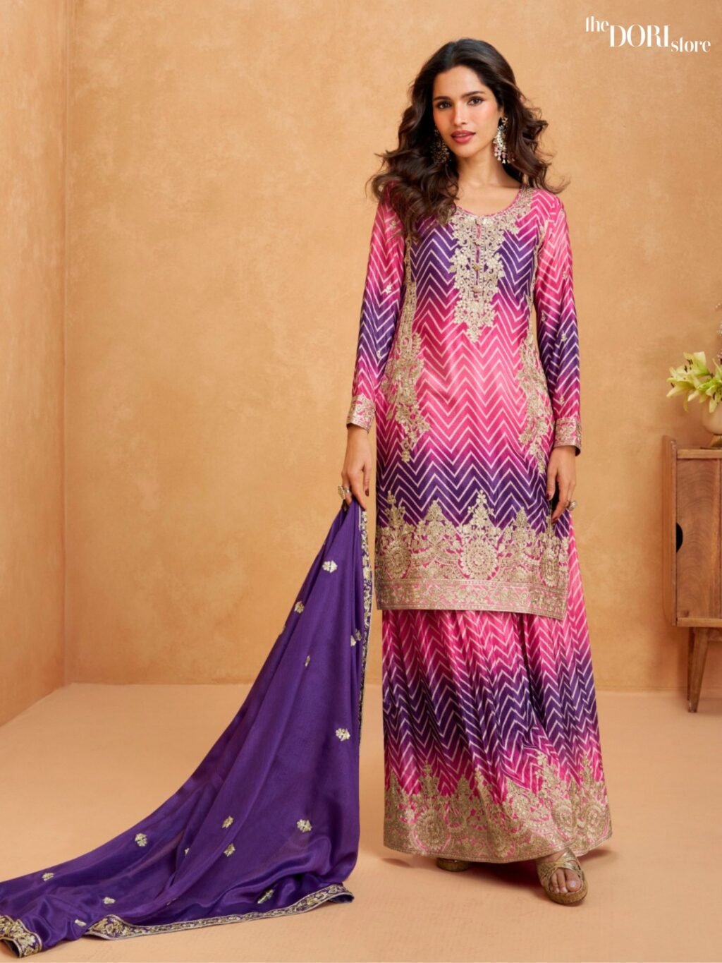 Purplish Pink Chinon Silk Partywear Suit  - Beautiful Aashirwad Creation (RAAGA)  for a classy look.