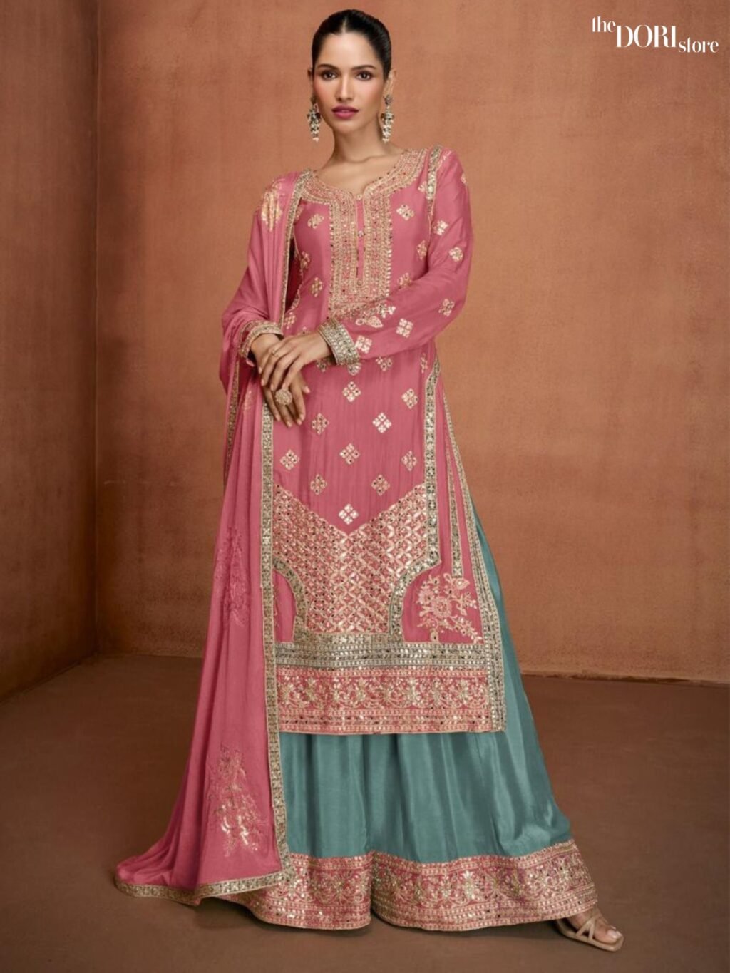 Queen Pink Chinon Silk Partywear Suit with Embroidery & Hand Work  - Beautiful GULKARYA DESIGNER ( HIMANI)  for a classy look.