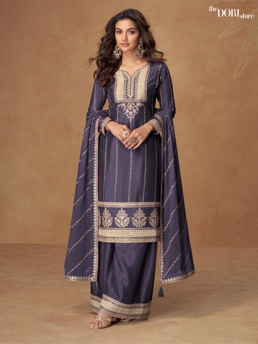 Purple Chinon Silk Designer Suit  - Beautiful Aashirwad Creation (KAVERI11)  for a classy look.