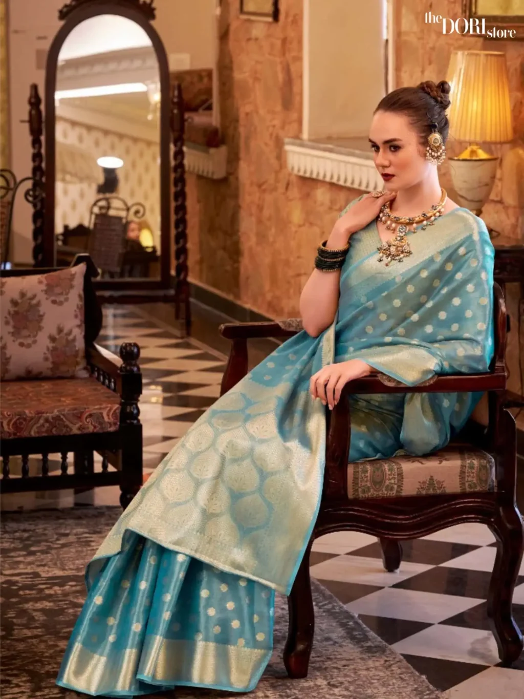 Teal Blue Partywear Tissue Silk Woven Saree  for Women - Designer Pluto  with Beautiful Fabric and Elegant Design.