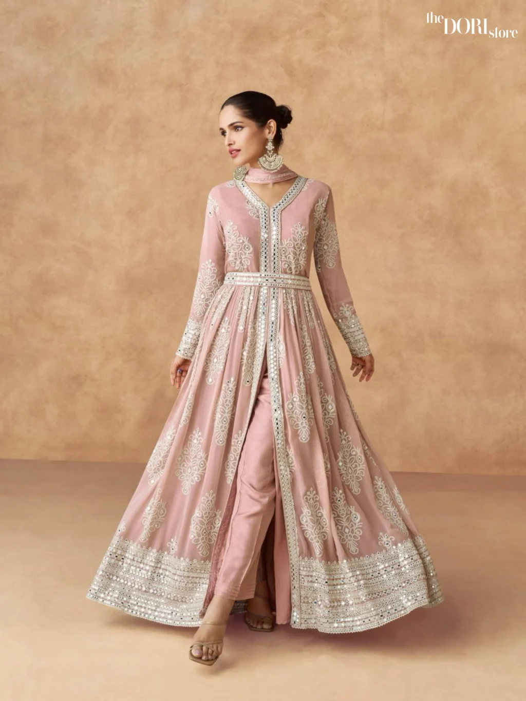 Peach Pink Designer Georgette Silk Suit  - Beautiful Aashirwad Creation (ANANYA)  for a classy look.