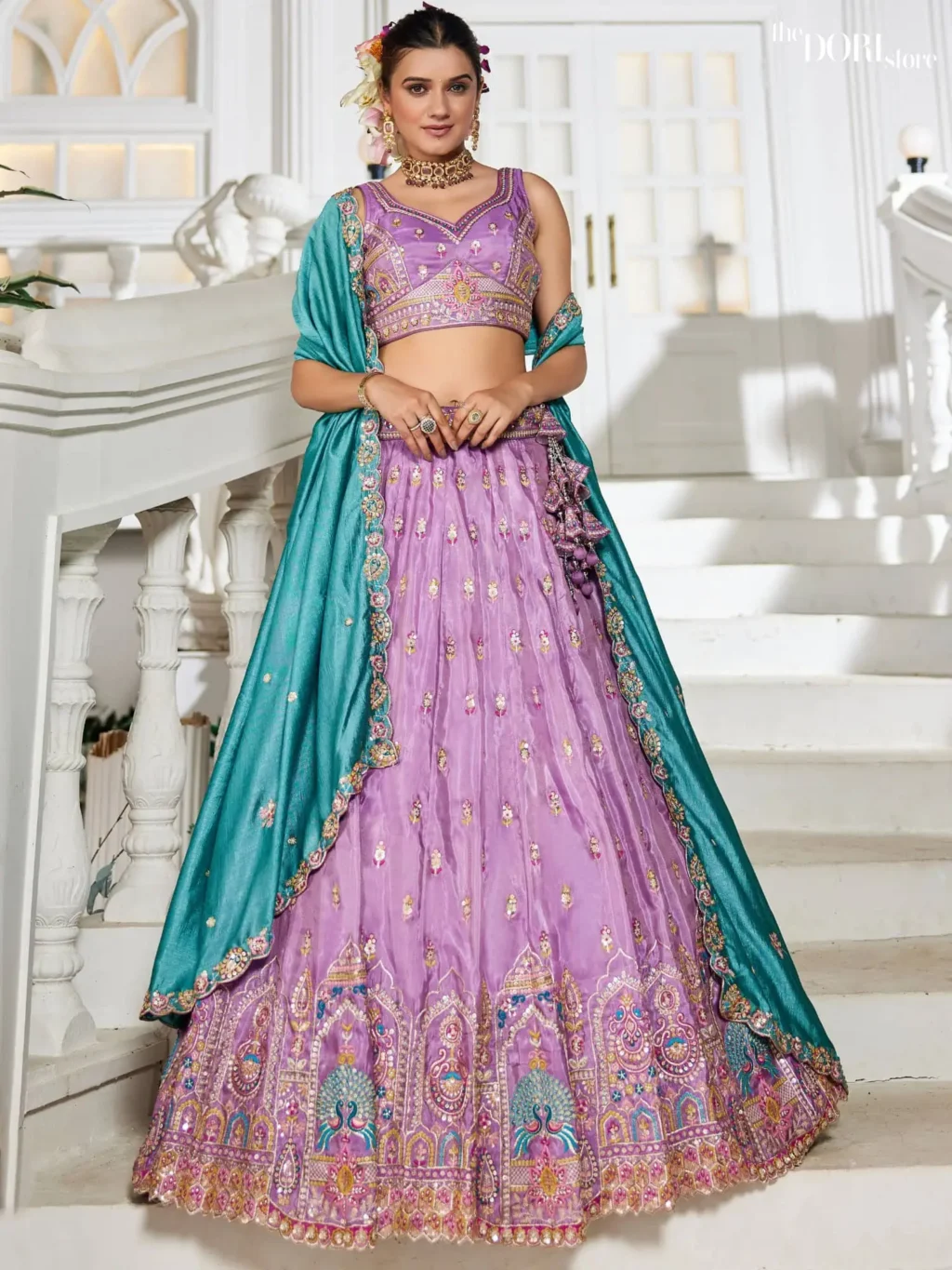 Image of Lavender Purple Tissue Sequinse embroidery Semi-Stitched Lehenga choli  showing its unique design and quality.