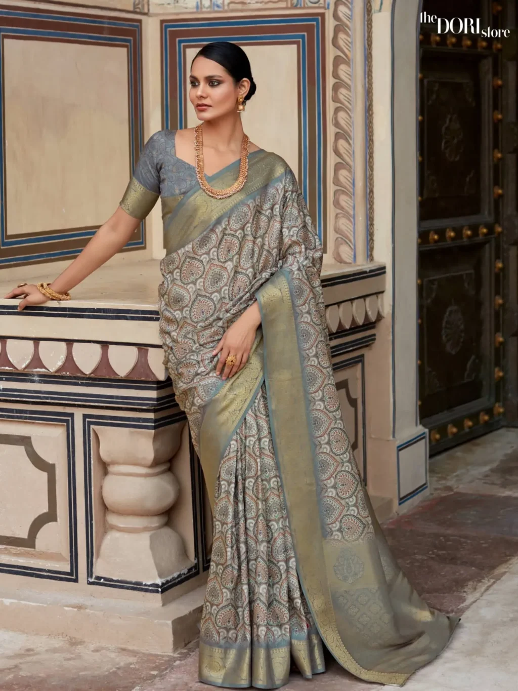 Fossil Grey Handloom Digital Print Silk Saree for Women - Designer Rashmika Silk  with Beautiful Fabric and Elegant Design.