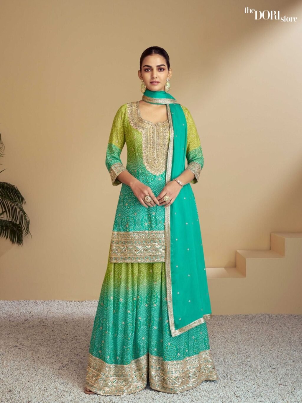 Greenish Blue Digital Chinon Silk Partywear Suit  - Beautiful Gulkarya Designer (FLORENCE COLOR)  for a classy look.