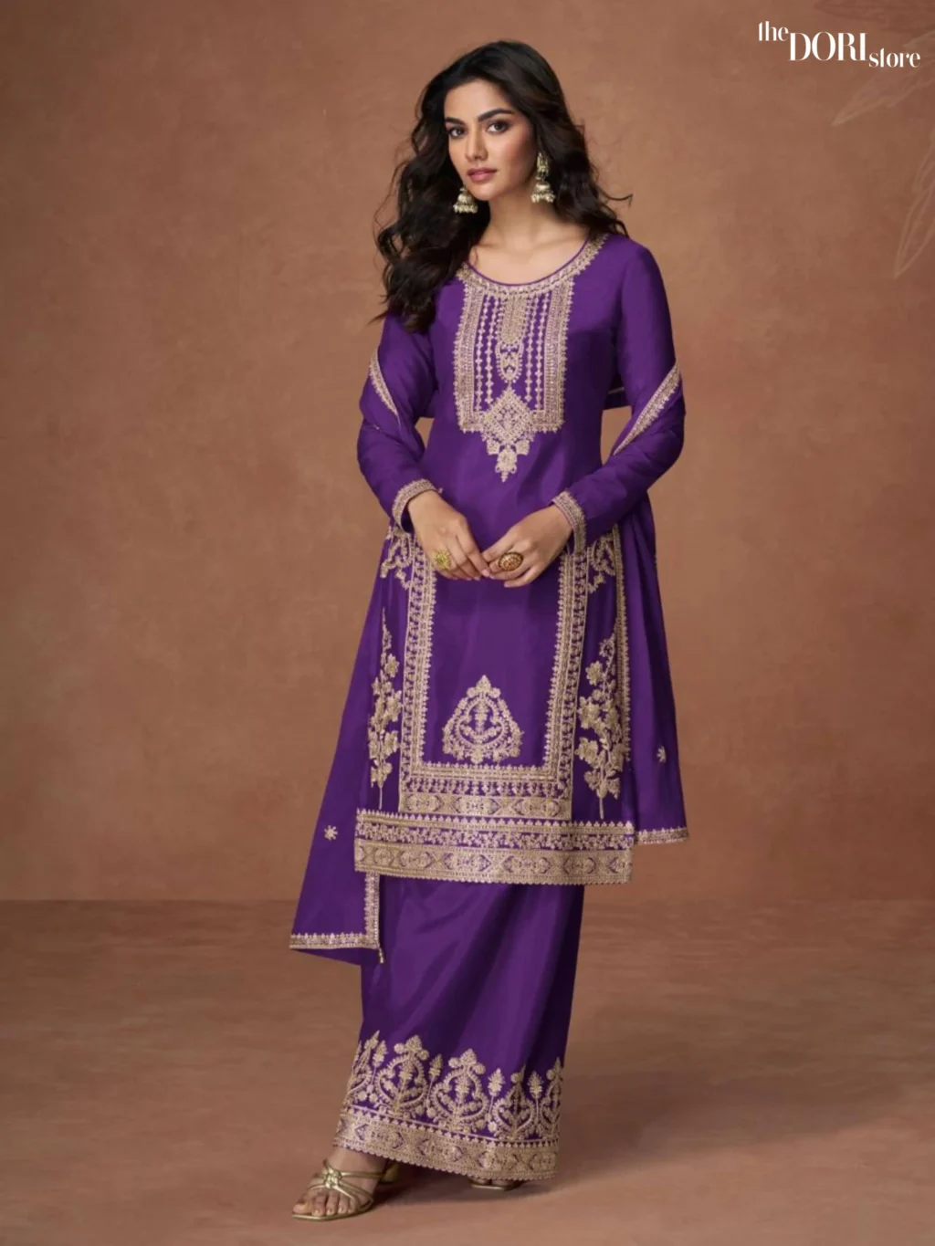 Rich Purple Designer Chinon Silk Suit  - Beautiful Aashirwad Creation (ANUPAMA) for a classy look.