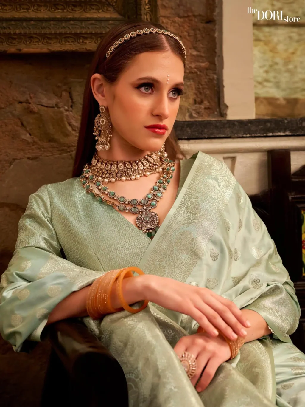 Ethnic Sea Green Pure Soft Banarasi Sattin Silk Saree - Image 3