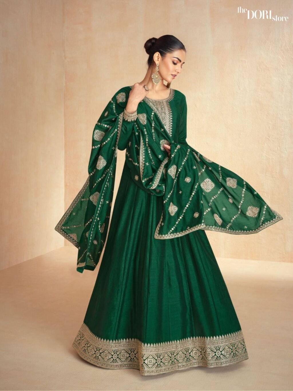 Ethnic Green Partywear Silk Gown Suit  - Beautiful Aashirwad Creation (TANISHA)  for a classy look.