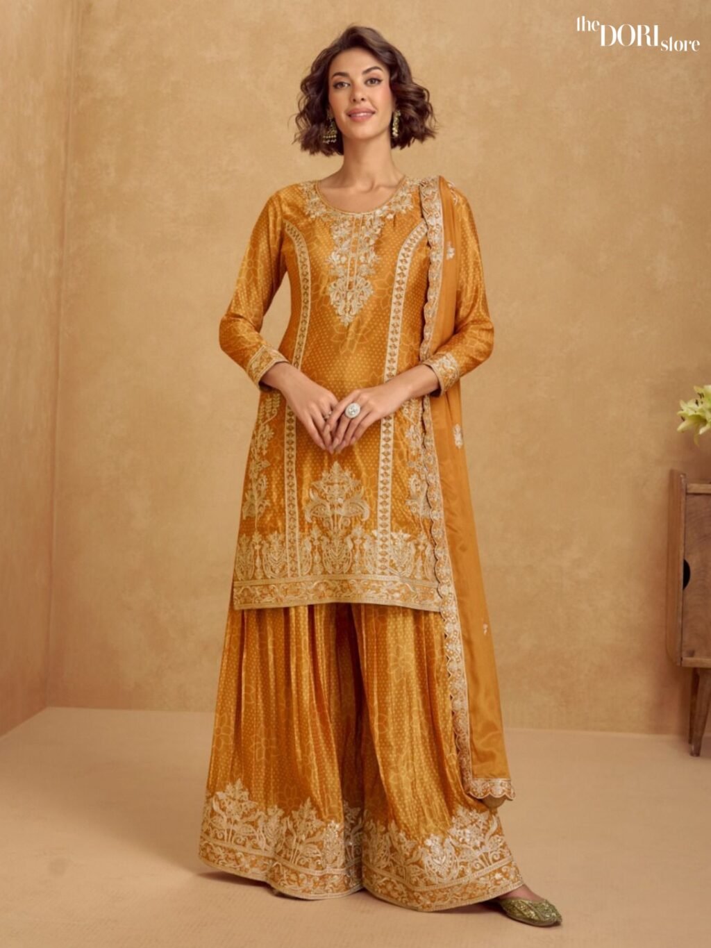 Mustard Yellow Designer Chinon Silk Partywear Suit  - Beautiful Aashirwad Creation (TANVI) for a classy look.