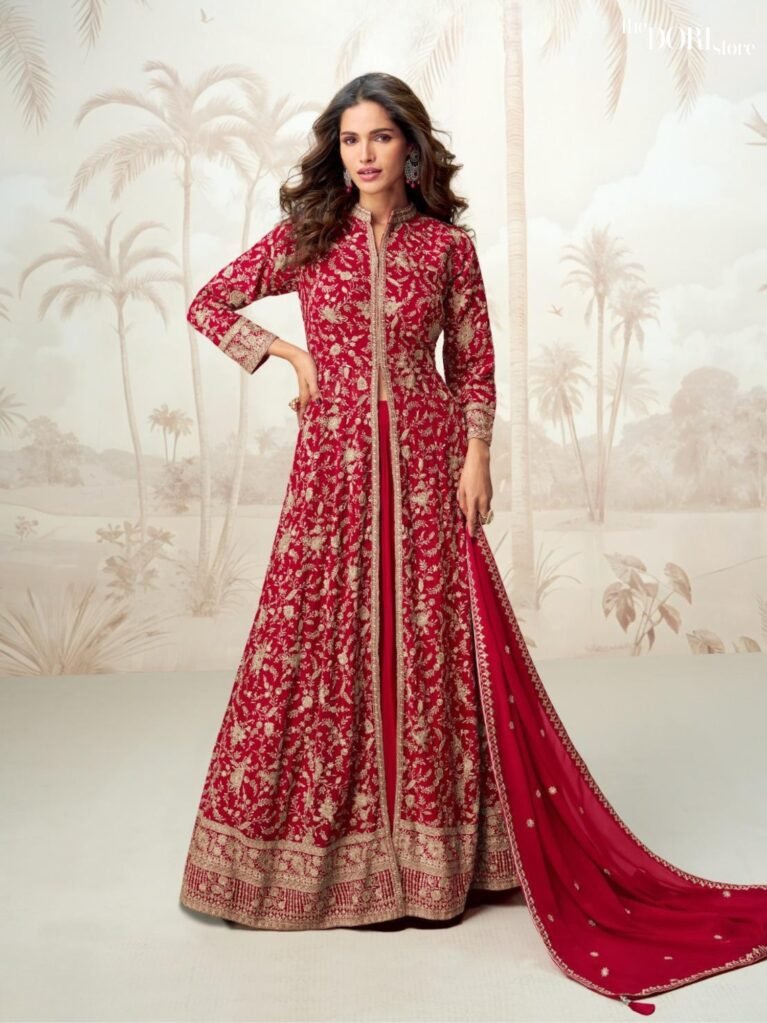 Bridal Red Designer Georgette Silk Partywear Suit