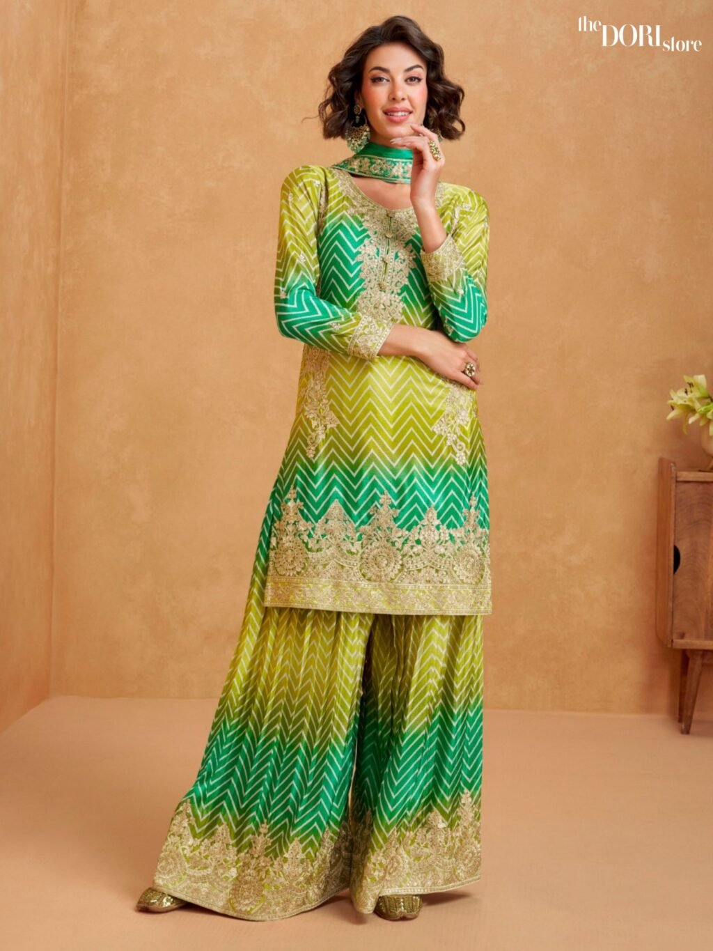 Ethnic Green Chinon Silk Partywear Suit  - Beautiful Aashirwad Creation (RAAGA)  for a classy look.