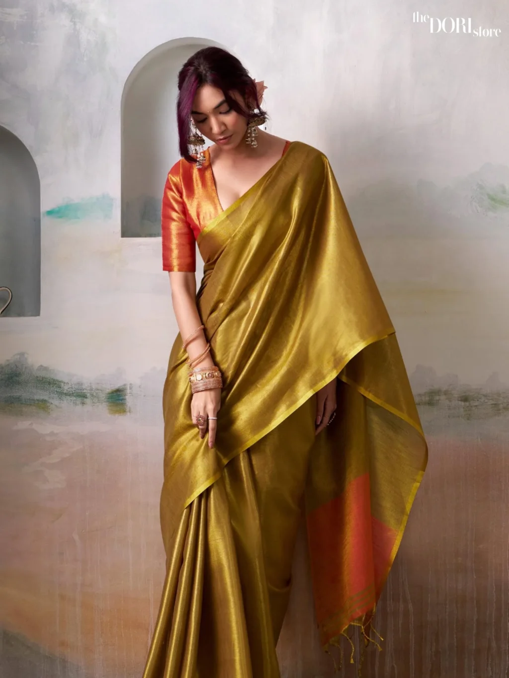 Mustard Gold Tone Pure Handloom Tissue Silk Saree - Image 3