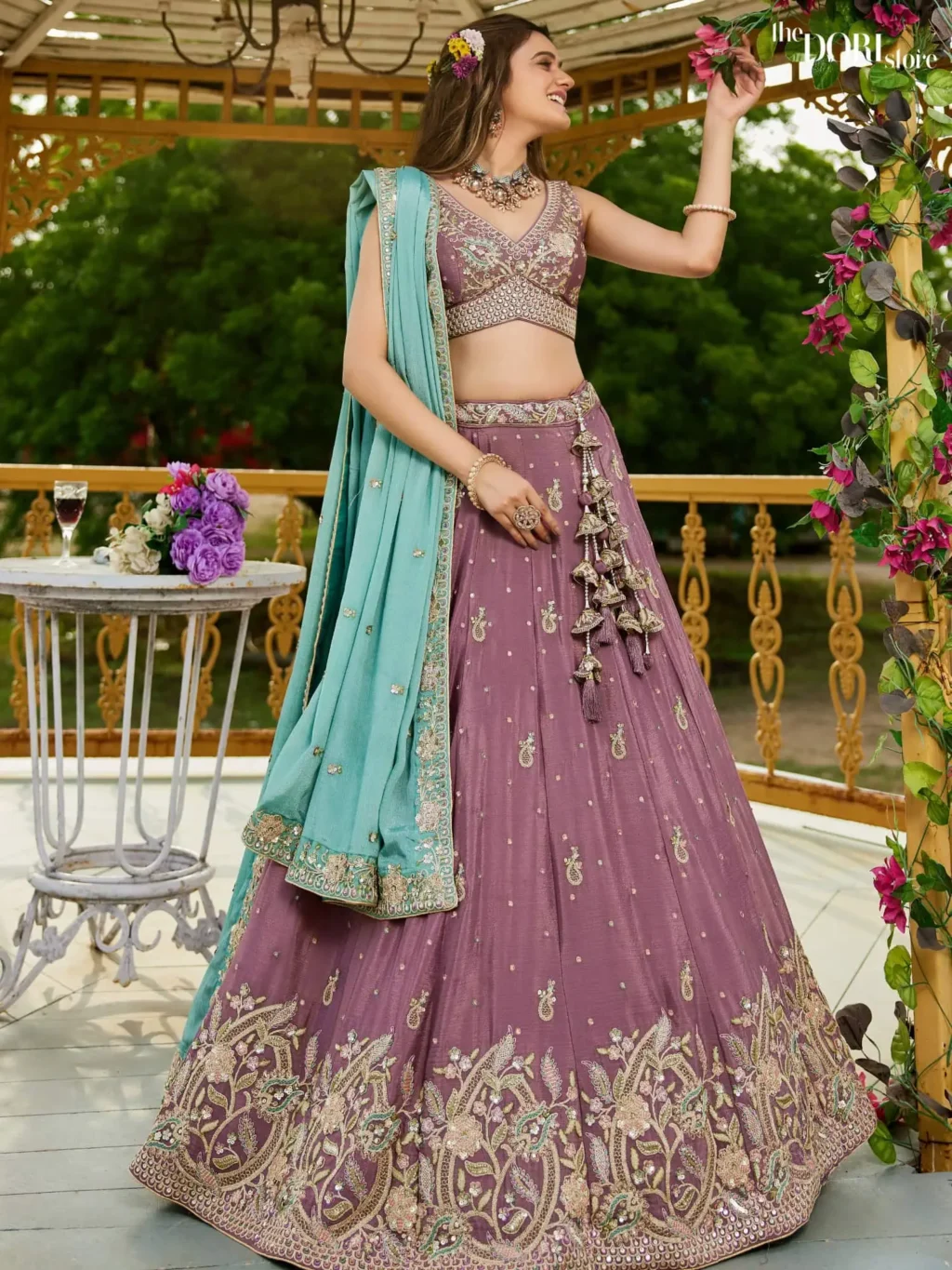 Rose gold  Chinnon Sequinse embroidery Semi-Stitched Lehenga choli - Image 3
