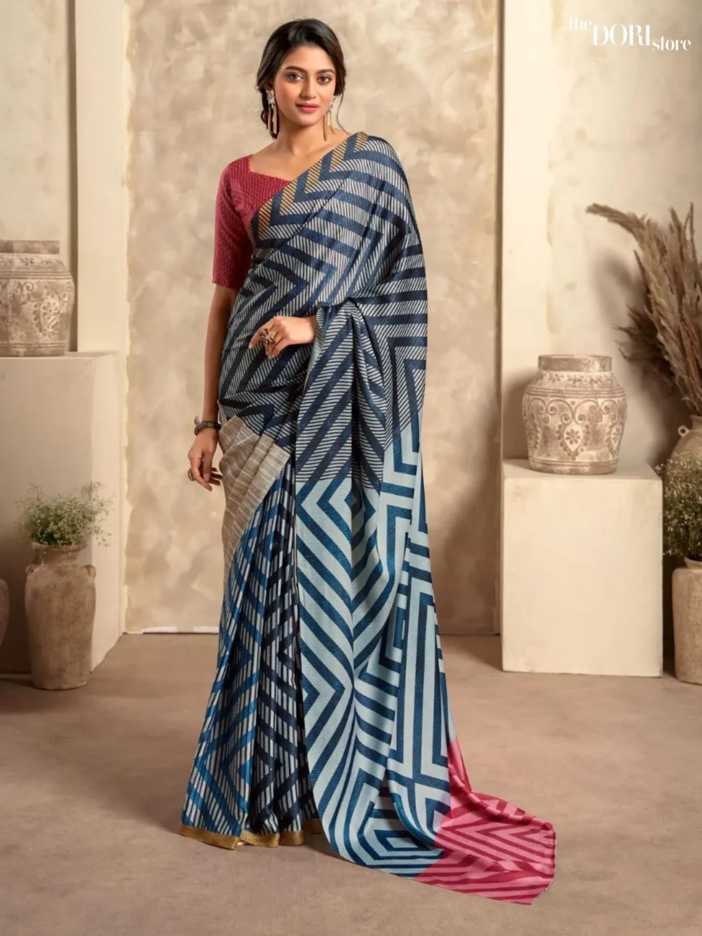 Pinkish Blue Sattin  Printed Crepe Silk Saree for Women - Designer Winter Lover  with Beautiful Fabric and Elegant Design.
