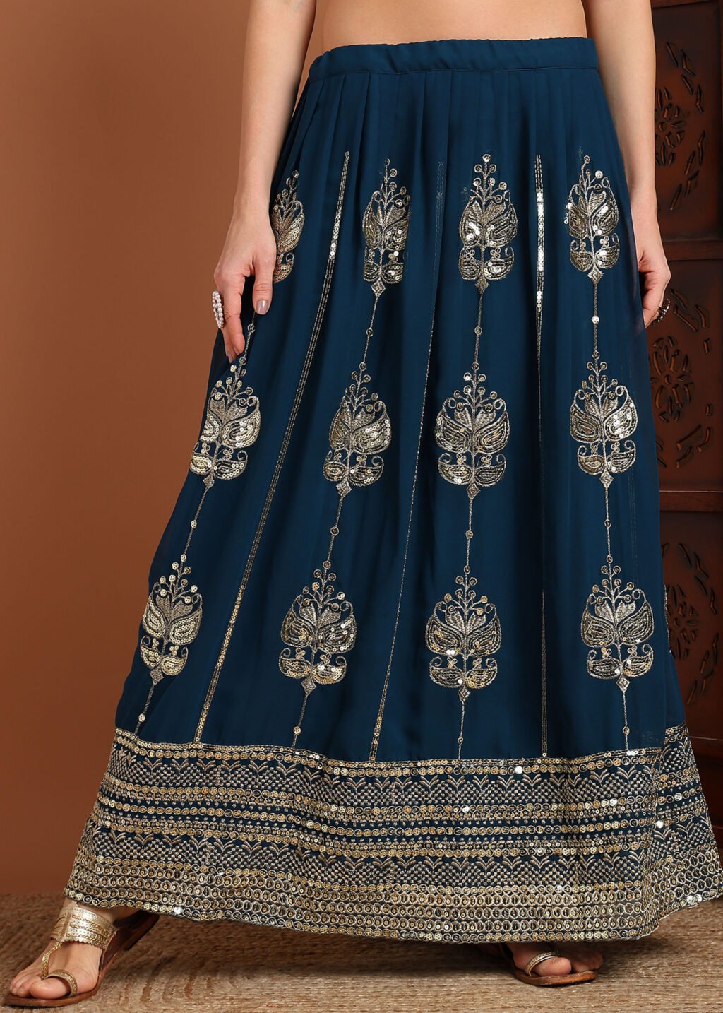 Partywear Blue Georgette Ready To Wear Top Lahenga & Dupatta - Image 6