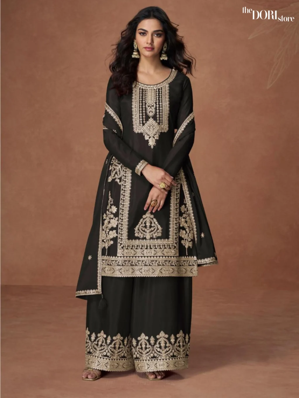 Royal Black Designer Chinon Silk Suit  - Beautiful Aashirwad Creation (ANUPAMA) for a classy look.