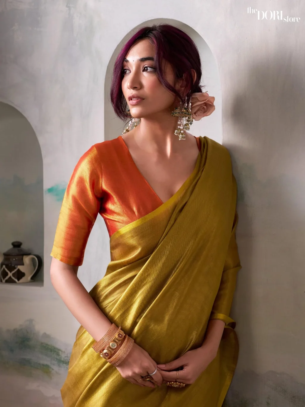 Mustard Gold Tone Pure Handloom Tissue Silk Saree - Image 4