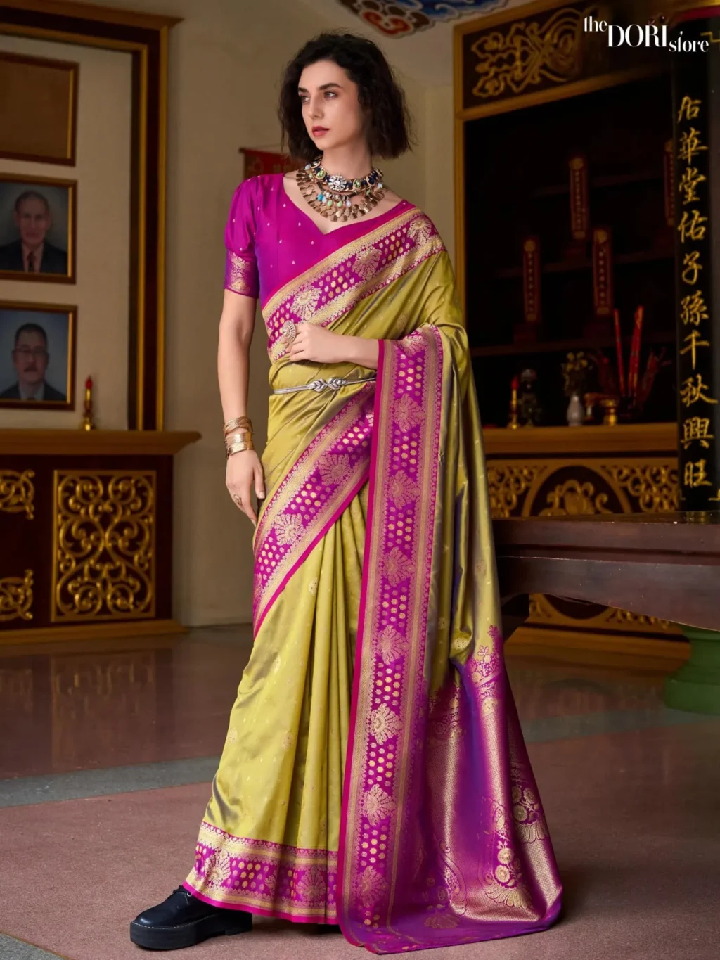 Royal Olive Green Designer Banarasi Silk Woven Saree for Women - Designer Samruddhi Silk with Beautiful Fabric and Elegant Design.