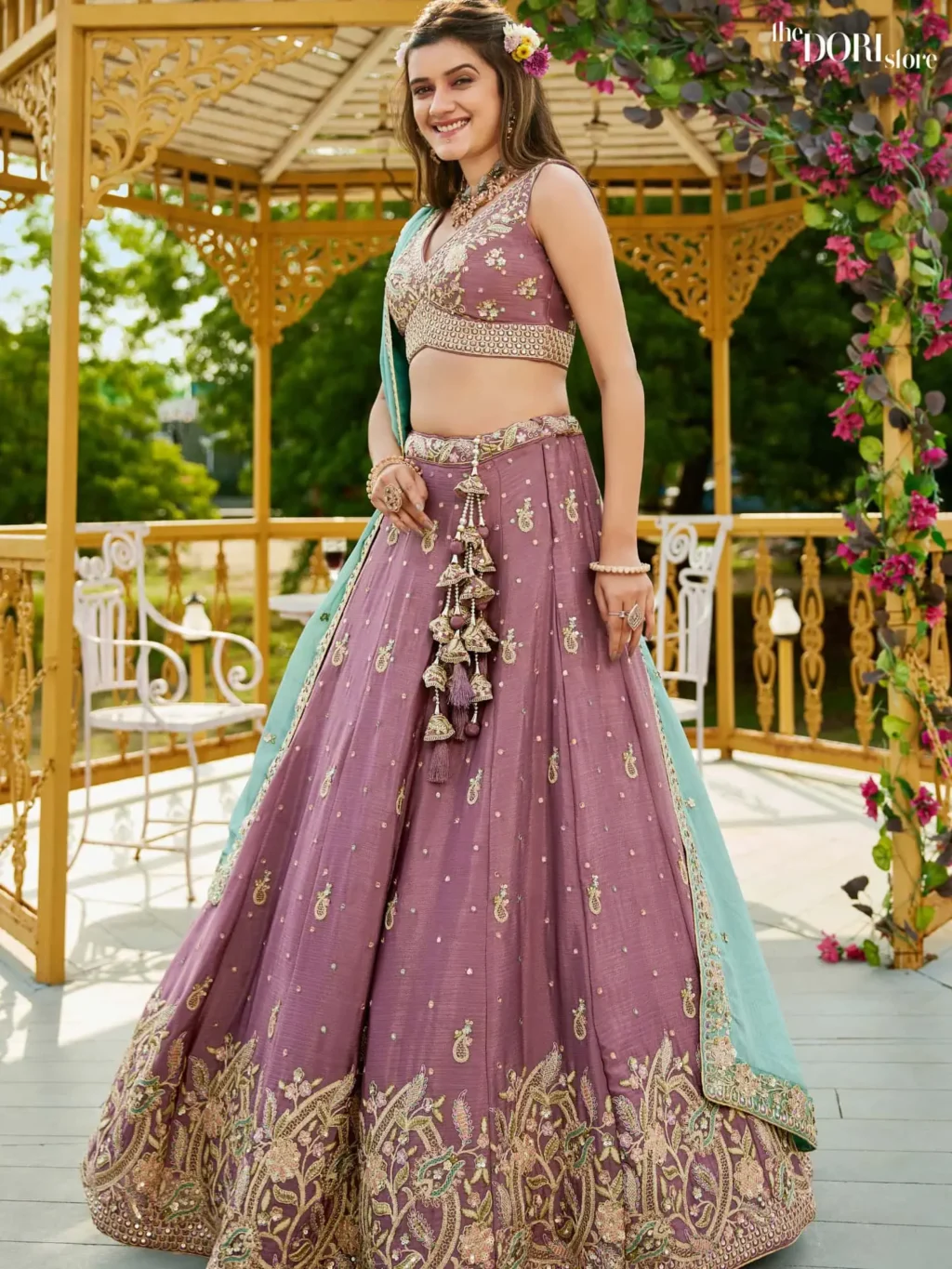 Rose gold  Chinnon Sequinse embroidery Semi-Stitched Lehenga choli - Image 4