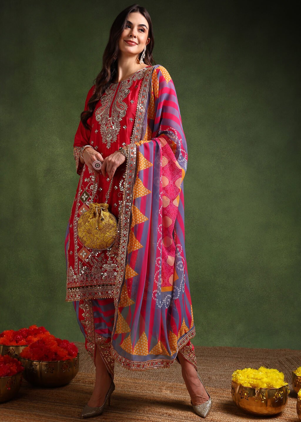 Partywear Pink Chinon Silk Ready To Wear Salwar Suit - Image 3