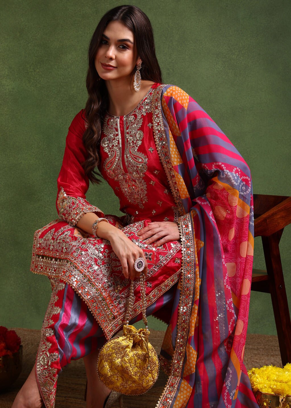 Partywear Pink Chinon Silk Ready To Wear Salwar Suit - Image 4
