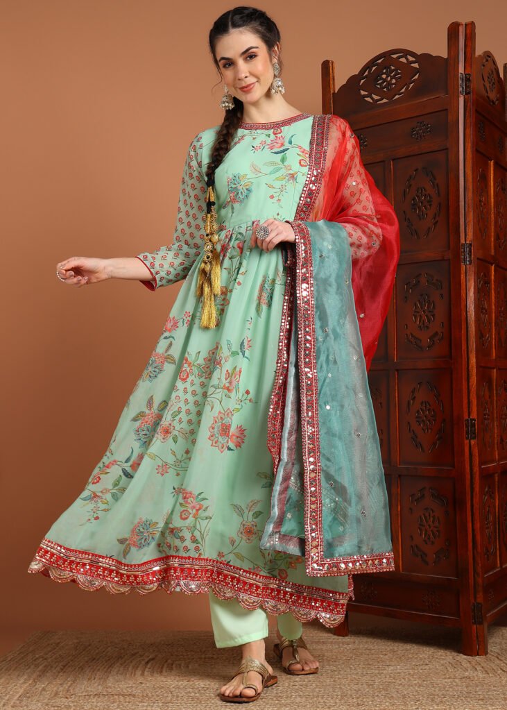 Partywear Salwar Suit in Chinon Silk and Georgette fabric