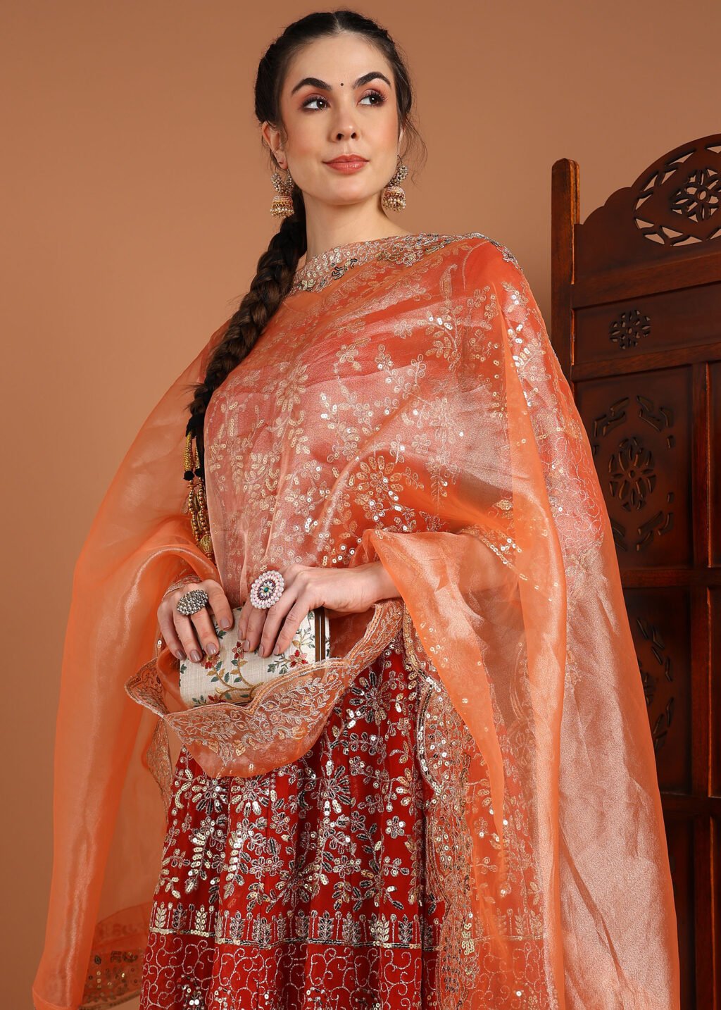 Partywear Orange Georgette Ready To Wear Salwar Suit - Image 3