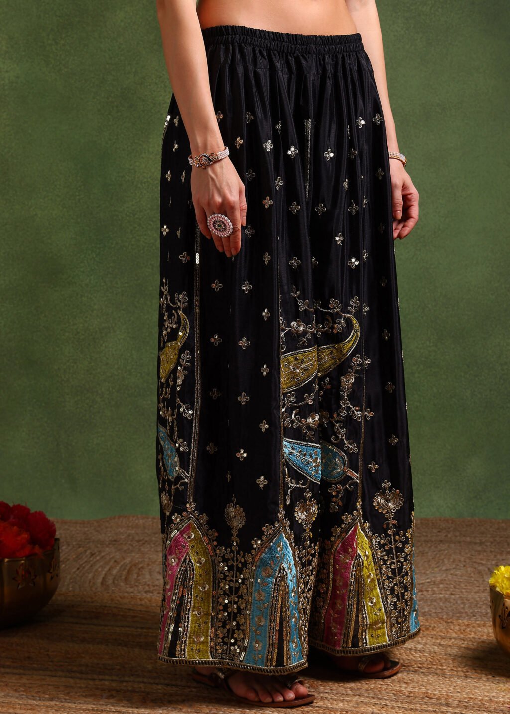 Partywear Black Chinon Silk Ready To Wear Salwar Suit - Image 5