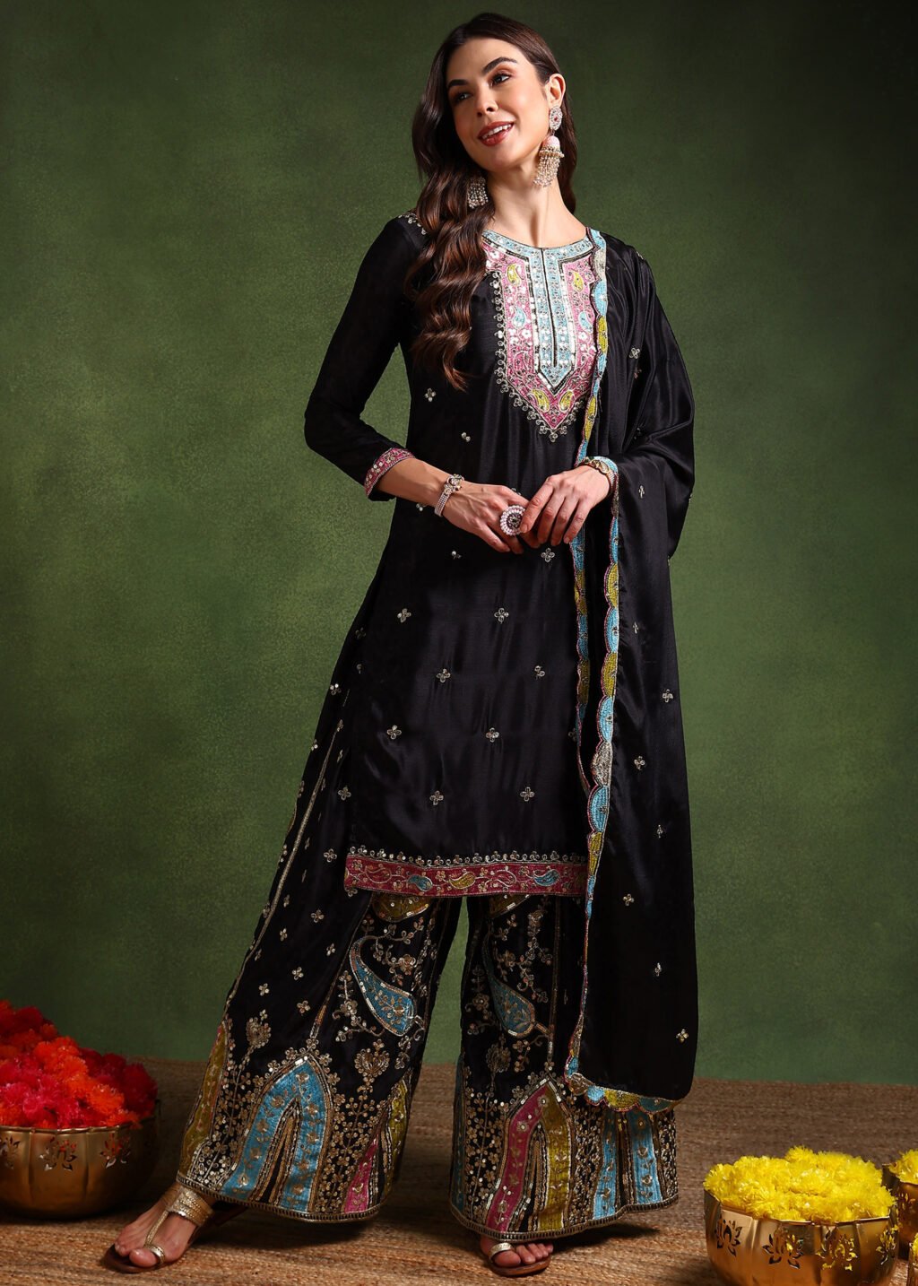 Partywear Salwar Suit in Chinon Silk and Georgette fabric