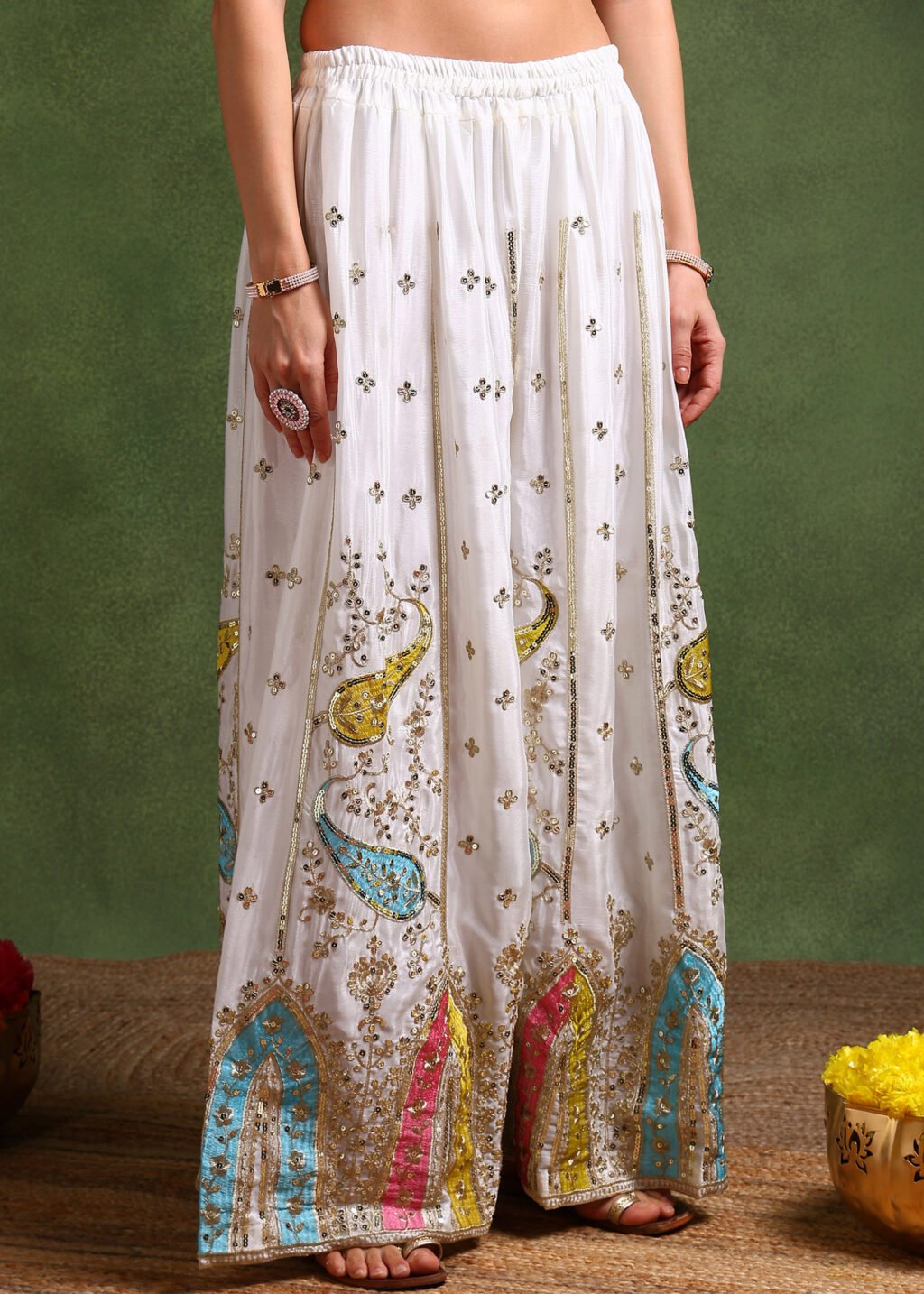 Partywear White Chinon Silk Ready To Wear Salwar Suit - Image 4