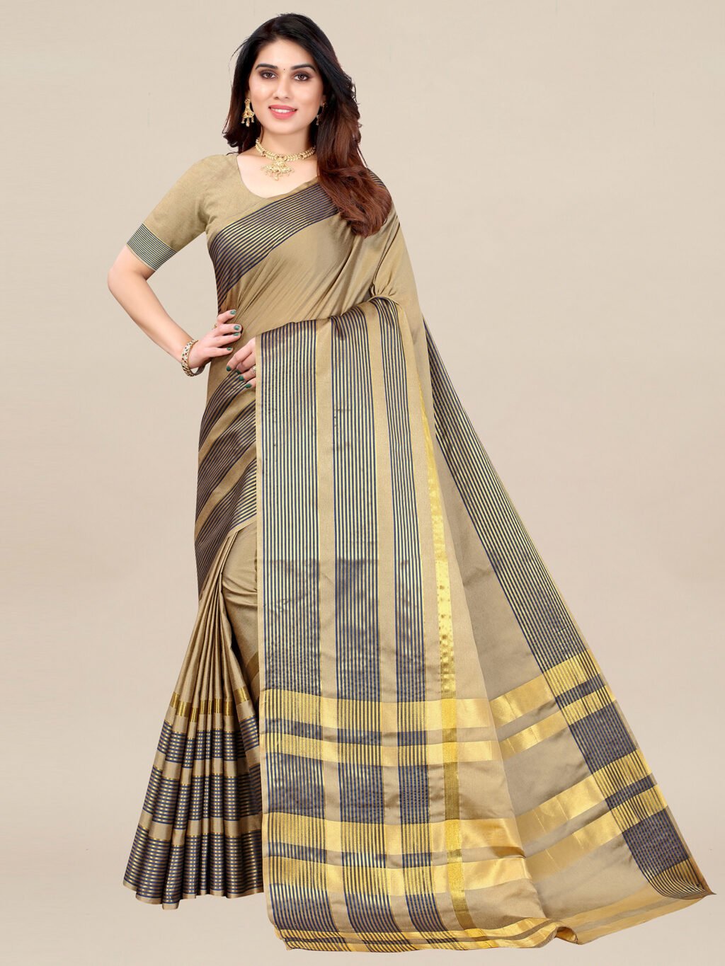 Image of Beige Silk Saree