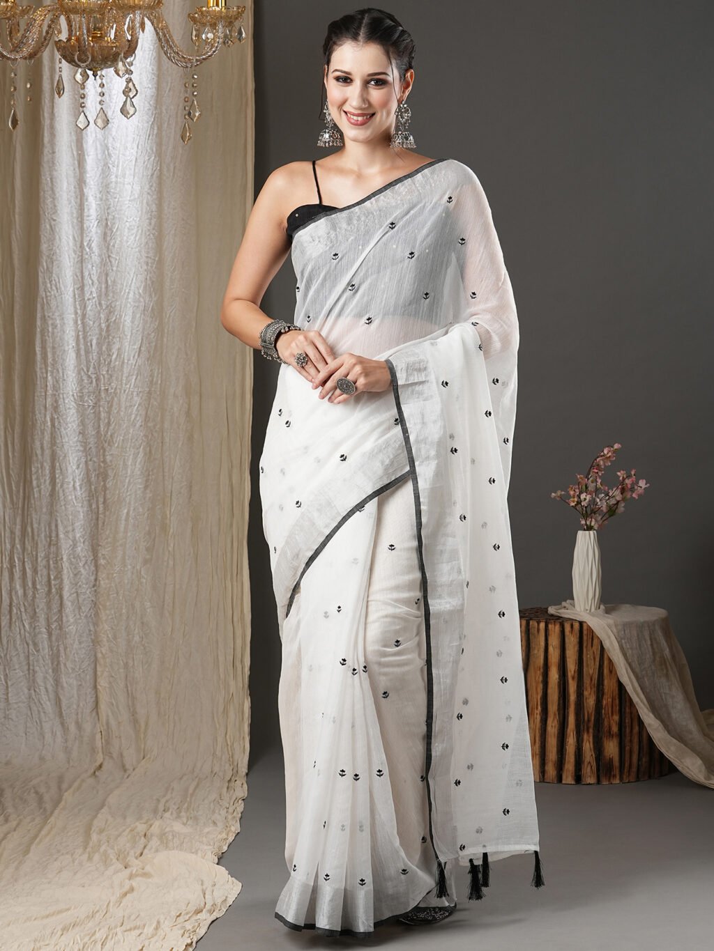 White Silk Saree Cotton Saree - Image 3