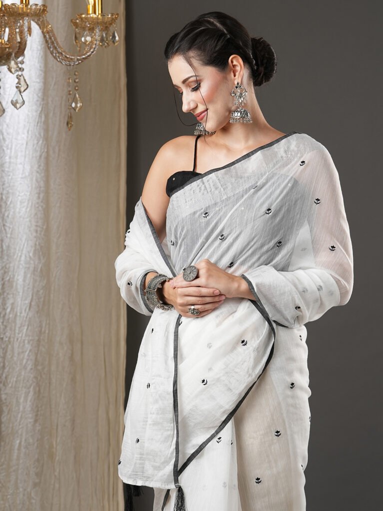 Image of White Silk Saree Cotton Saree