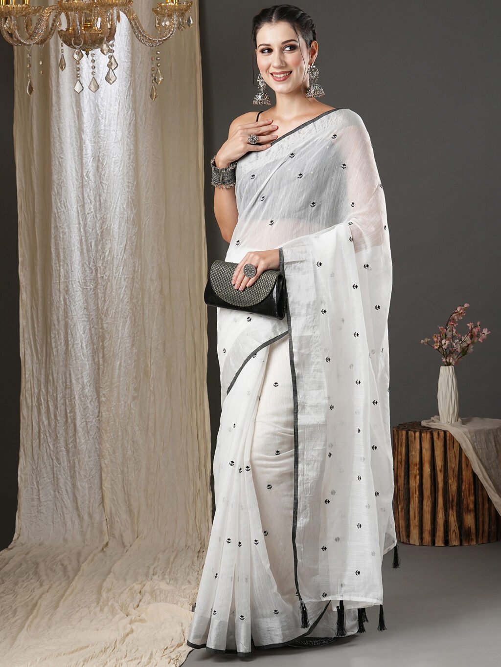 White Silk Saree Cotton Saree - Image 4