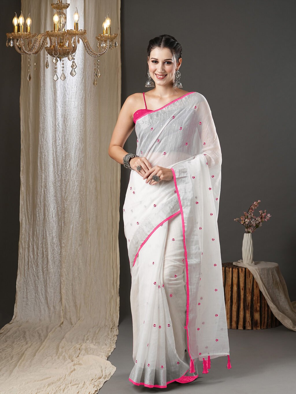 Image of White Silk Saree Cotton Saree