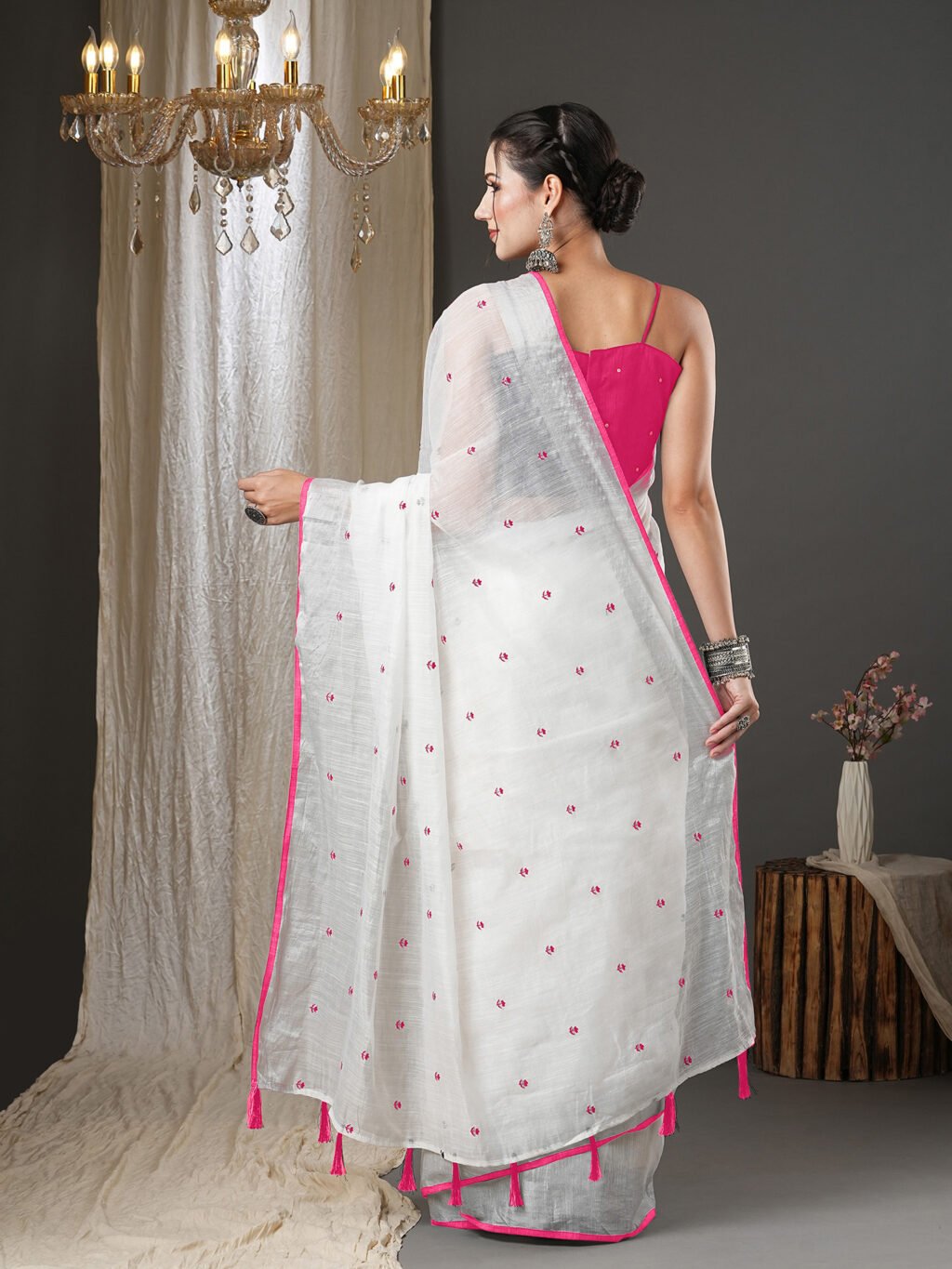 White Silk Saree Cotton Saree - Image 3