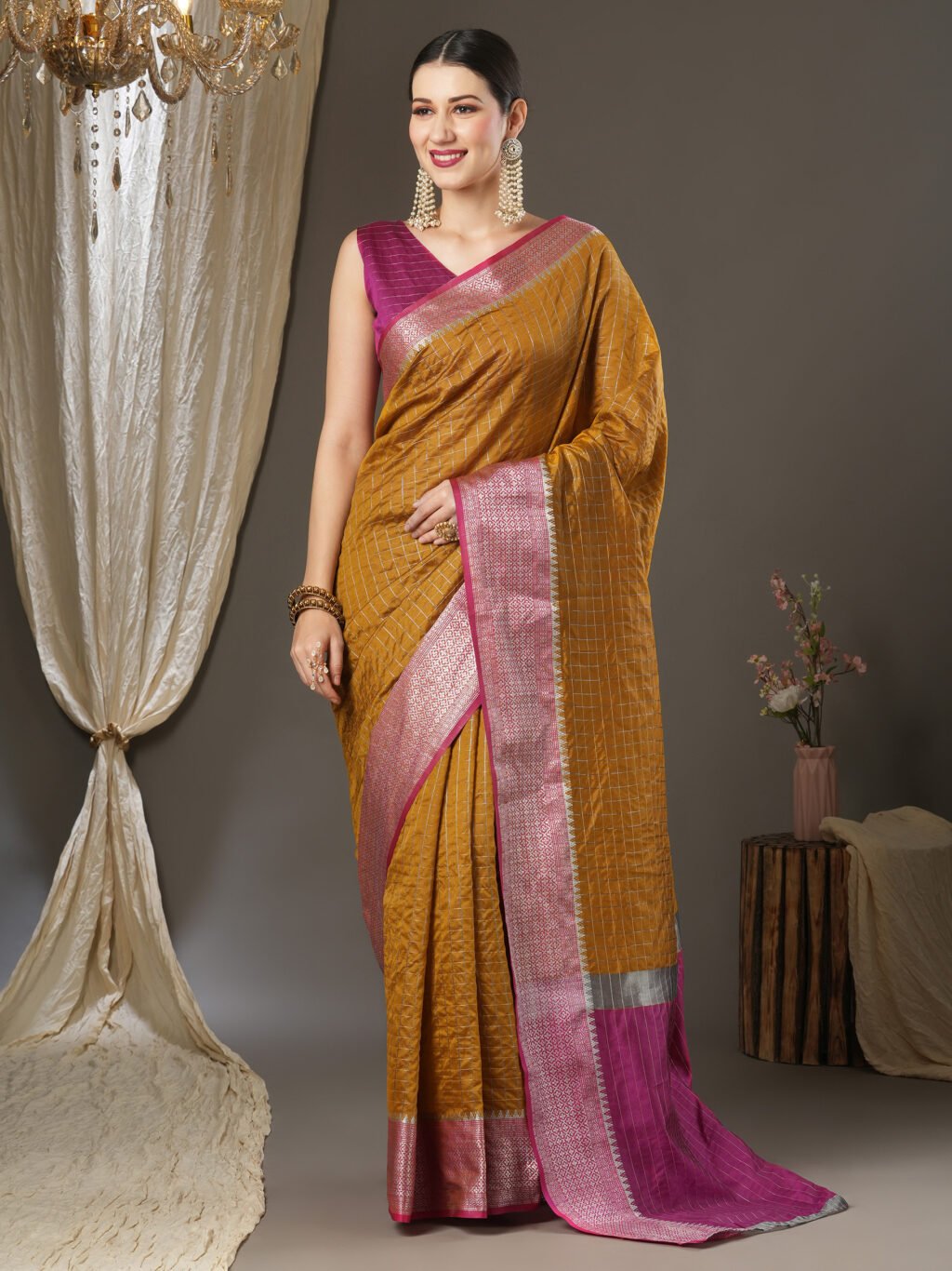 Image of Mustard Silk Saree