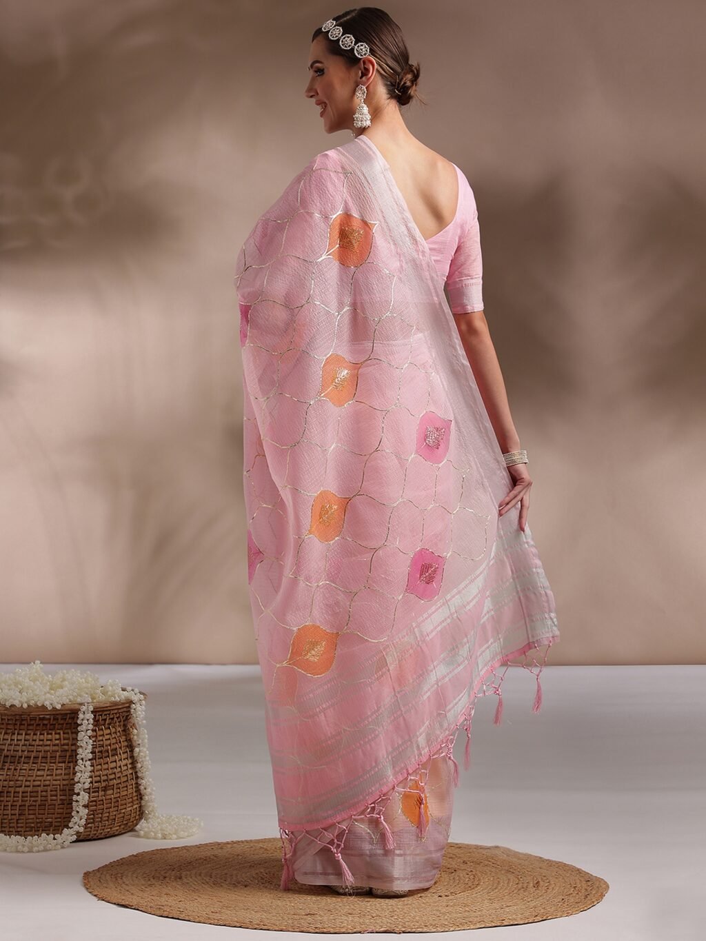 Designer Pink Art Silk Saree - Image 3