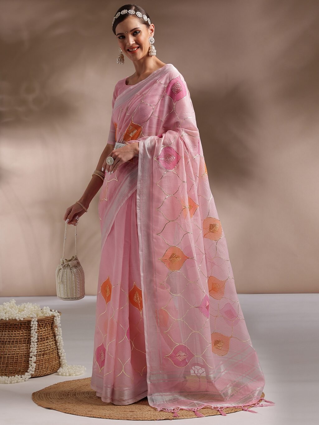 Designer Pink Art Silk Saree - Image 4